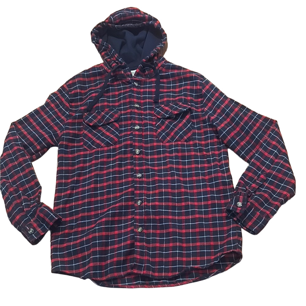 Open Trails Long Sleeve Hooded Shirt Red Blue Plaid XL
